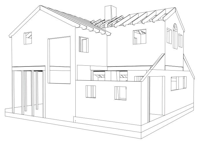 Abstract 3d render of building wireframe structure vector image