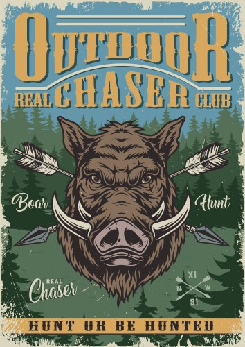 Vintage Hunting Boar Poster Vector Image