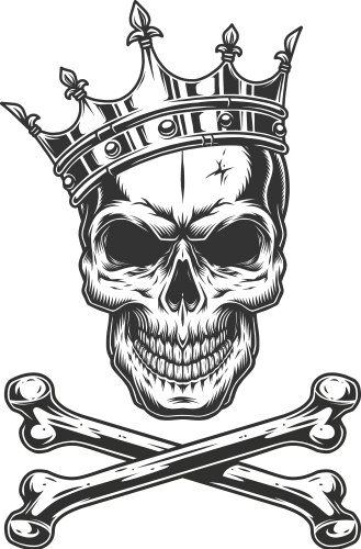 Monochrome Skull with Crown & Crossbones Vector Image