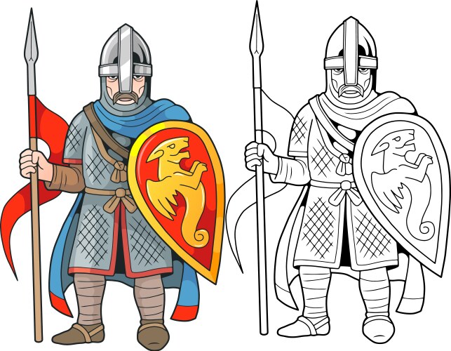 Warrior crusader coloring book Royalty Free Vector Image