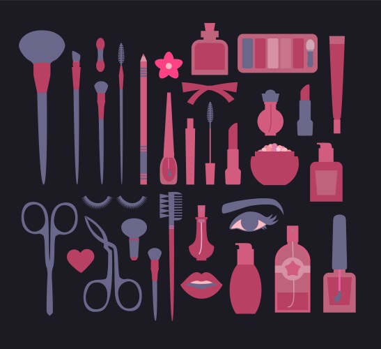 make up and decorative cosmetics flat set brusies vector image