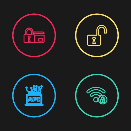 Set line computer api interface wifi locked open vector image
