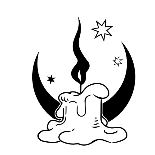 Burning candle on a black crescent background Vector Image