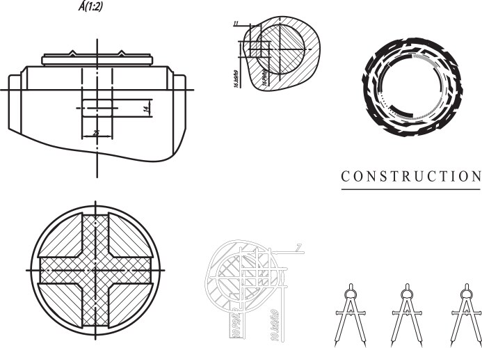 Machine-building drawings on a white background Vector Image