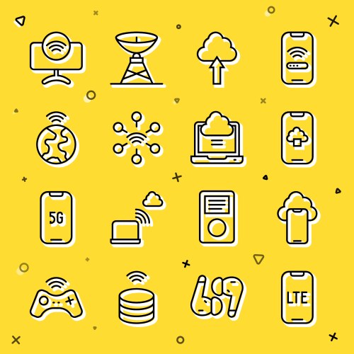 Set line lte network cloud technology data upload vector image