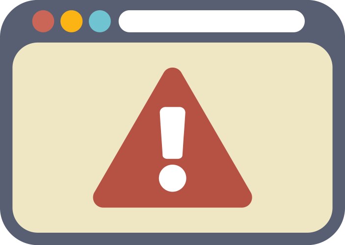 Web browser window displaying warning sign icon vector image