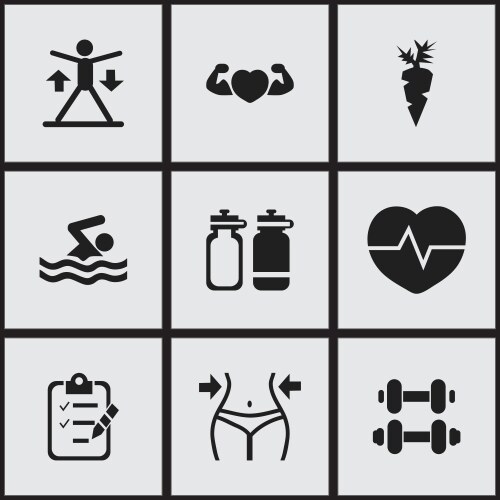 Set of 9 editable exercise icons includes symbols vector image
