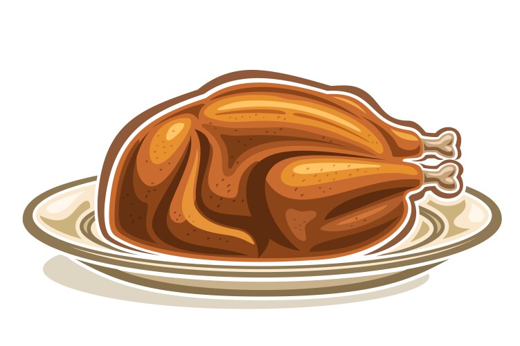 Roasted Turkey on Plate Vector Image