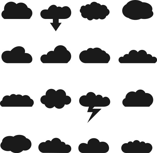 Black cloud icon set Royalty Free Vector Image