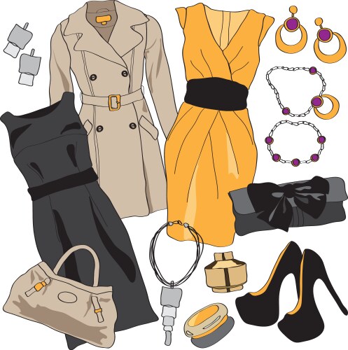 woman wardrobe clothes accessories set vector