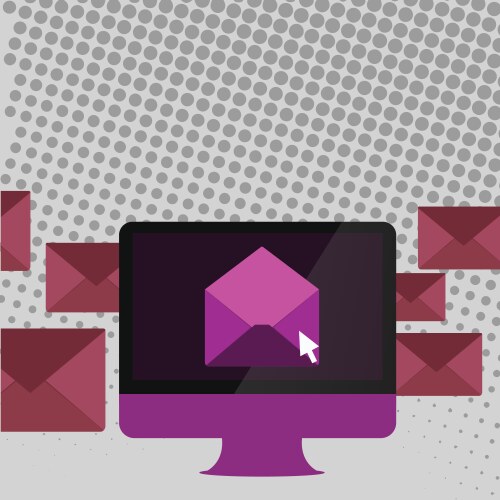 Computer screen with open color envelope and small vector image
