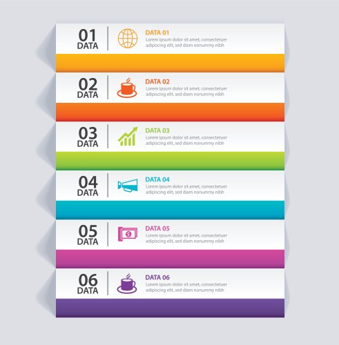 infographics tab in horizontal paper index with 6 vector image