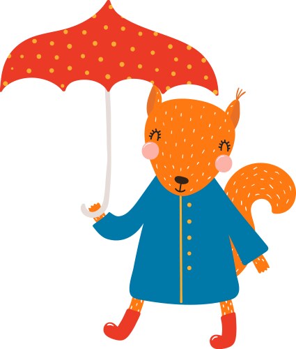 Cute squirrel in coat boots holding umbrella Vector Image