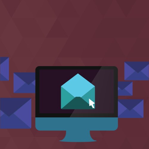 Computer screen with open color envelope and small vector image