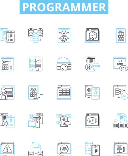 Programmer line icons set developer coder vector image