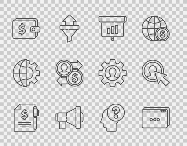 Set line contract money and pen graph chart vector image