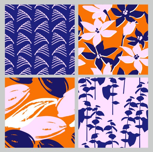 Artistic set of seamless patterns with abstract vector image