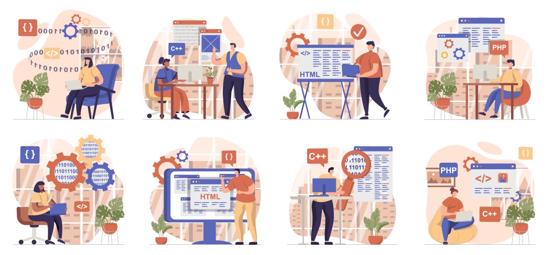 Programmers Working Scenes vector image