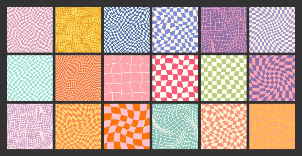 Groovy checkered pattern colorful distorted tiled vector image