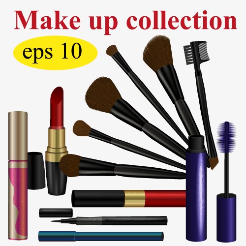 Set applicators make up brushes and cosmetics Vector Image