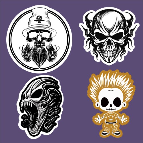 Skull and skeleton sticker collection vector image