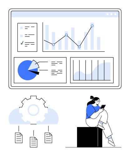 Woman analyzing cloud-based data visualization vector image