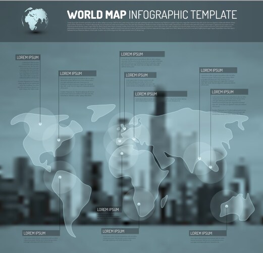 Light world map with pointer marks flags vector image