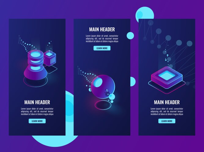 Set banner with server room and database icons vector image