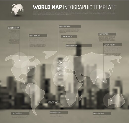 Light world map with pointer marks flags vektorbild