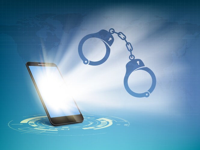 smartphone with handcuffs on a glowing screen vector image