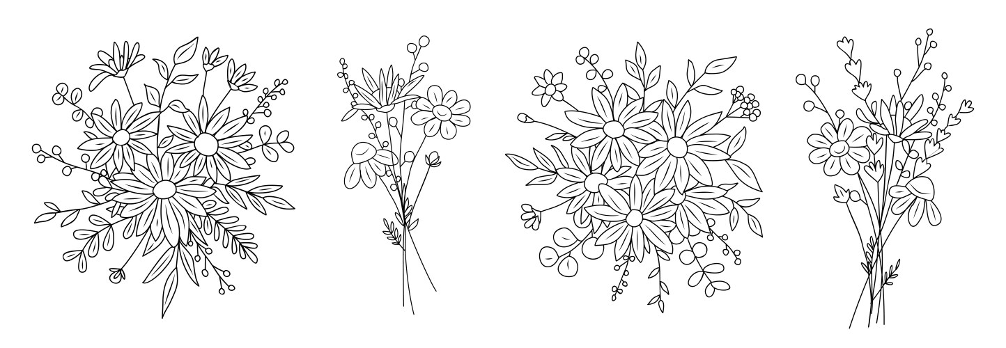 Daisy Bouquet Line Art Vector Image