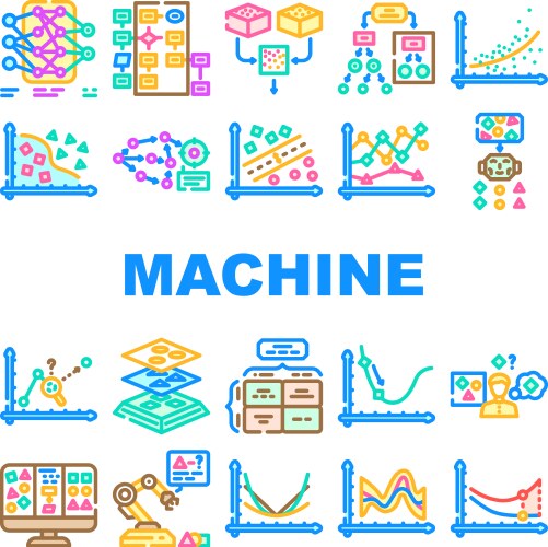 Machine learning algorithm model icons set vector image