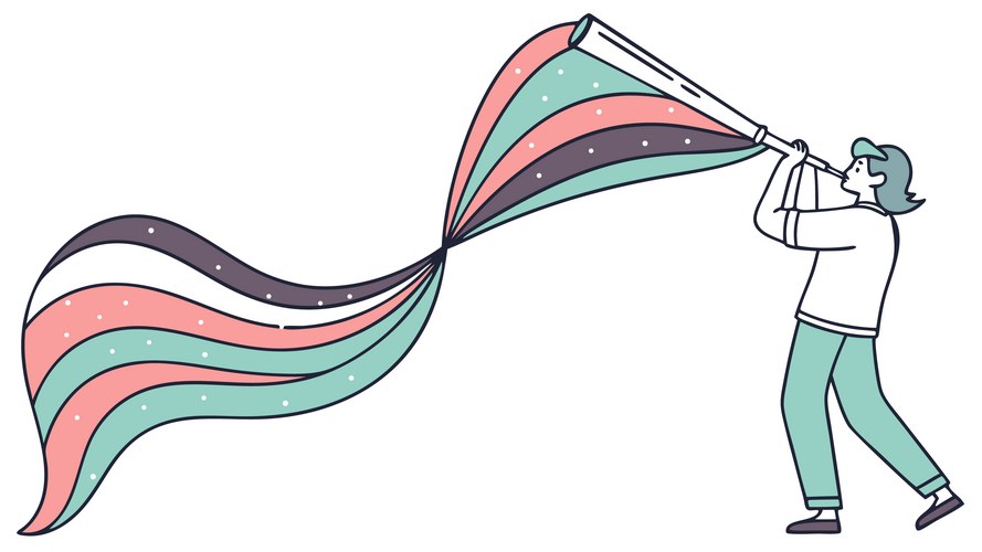 Person with Flowing Banner - Celebration Vector Image