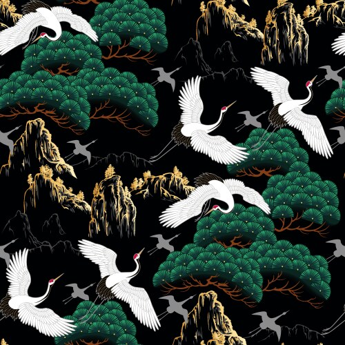 Japanese Crane Seamless Pattern Vector Image