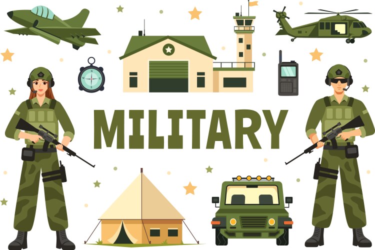 Military army forces featuring soldiers weapons Vector Image