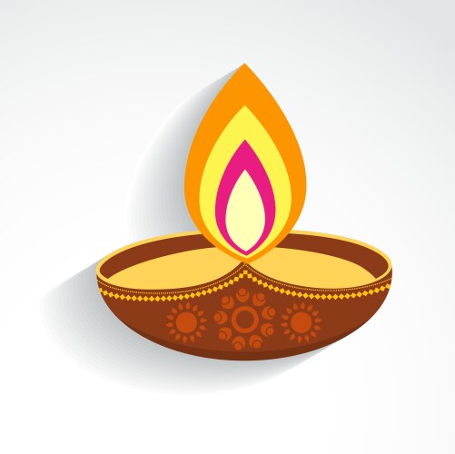 Diwali with oil lamp diya candles fireworks Vector Image
