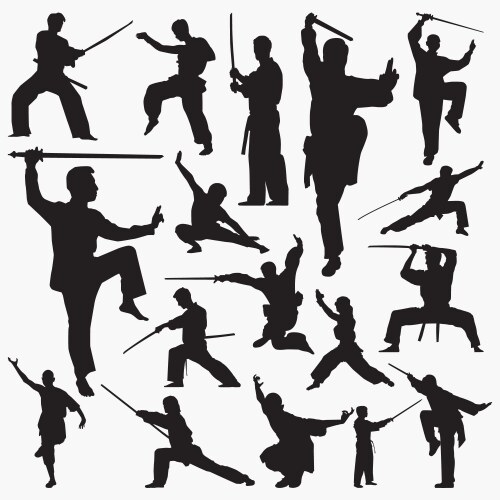 Kung Fu Silhouettes - Martial Arts Figures Vector Image
