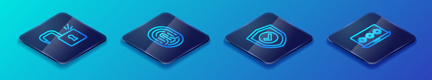 Set isometric line shield with check mark open vector image