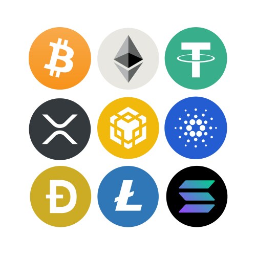 set of the trending cryptocurrencies icons vector