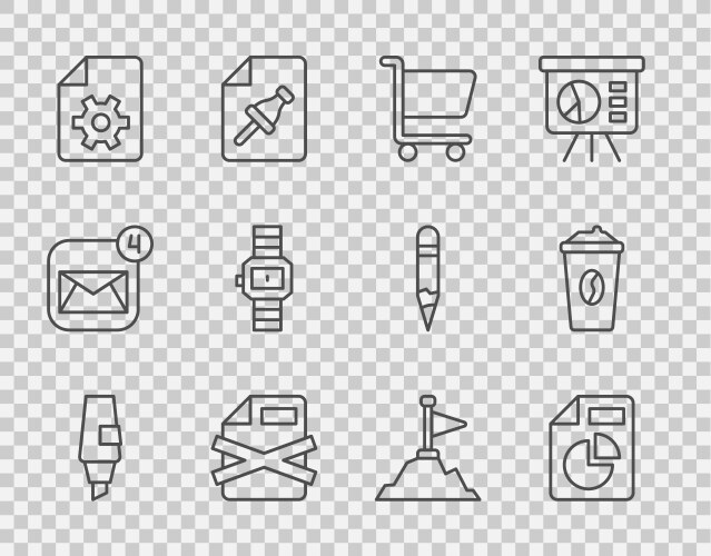 Set line marker pen document with graph chart vector image