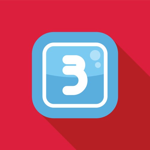 Number three on blue app button with long shadow vektorbild