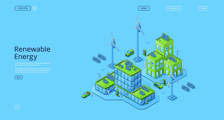 renewable energy isometric landing page eco city vector image