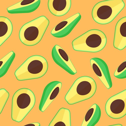 Avocado fruit seamless pattern on black background