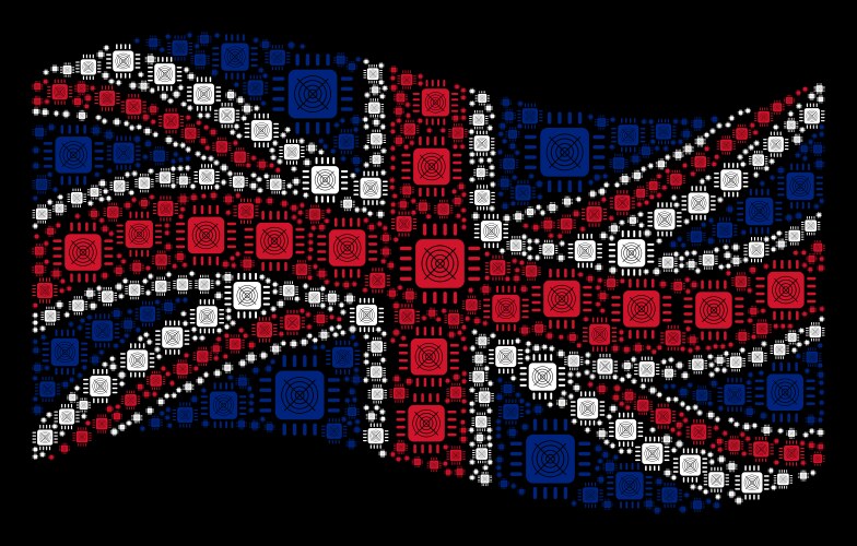 Waving uk flag pattern of asic processor icons vector image