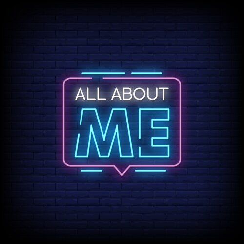 Neon sign all about me with brick wall background Vector Image