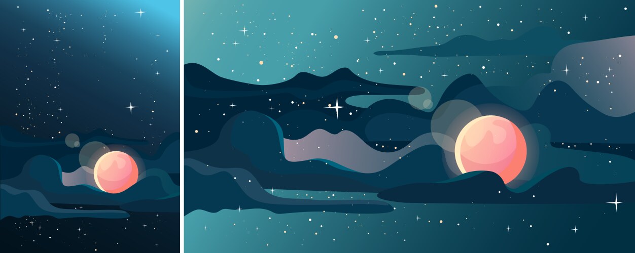 Night seascape with full moon and starry sky Vector Image