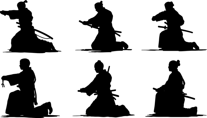 Iaijutsu Sword Draw Silhouette Set Vector Image