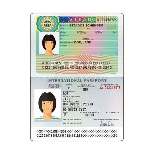 International open passport with spain visa vector image