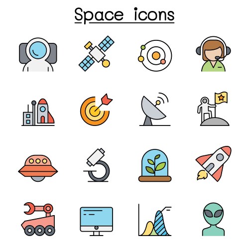 Space color line icon set vector image