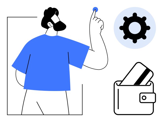 Man interacting with digital interface wallet vector image